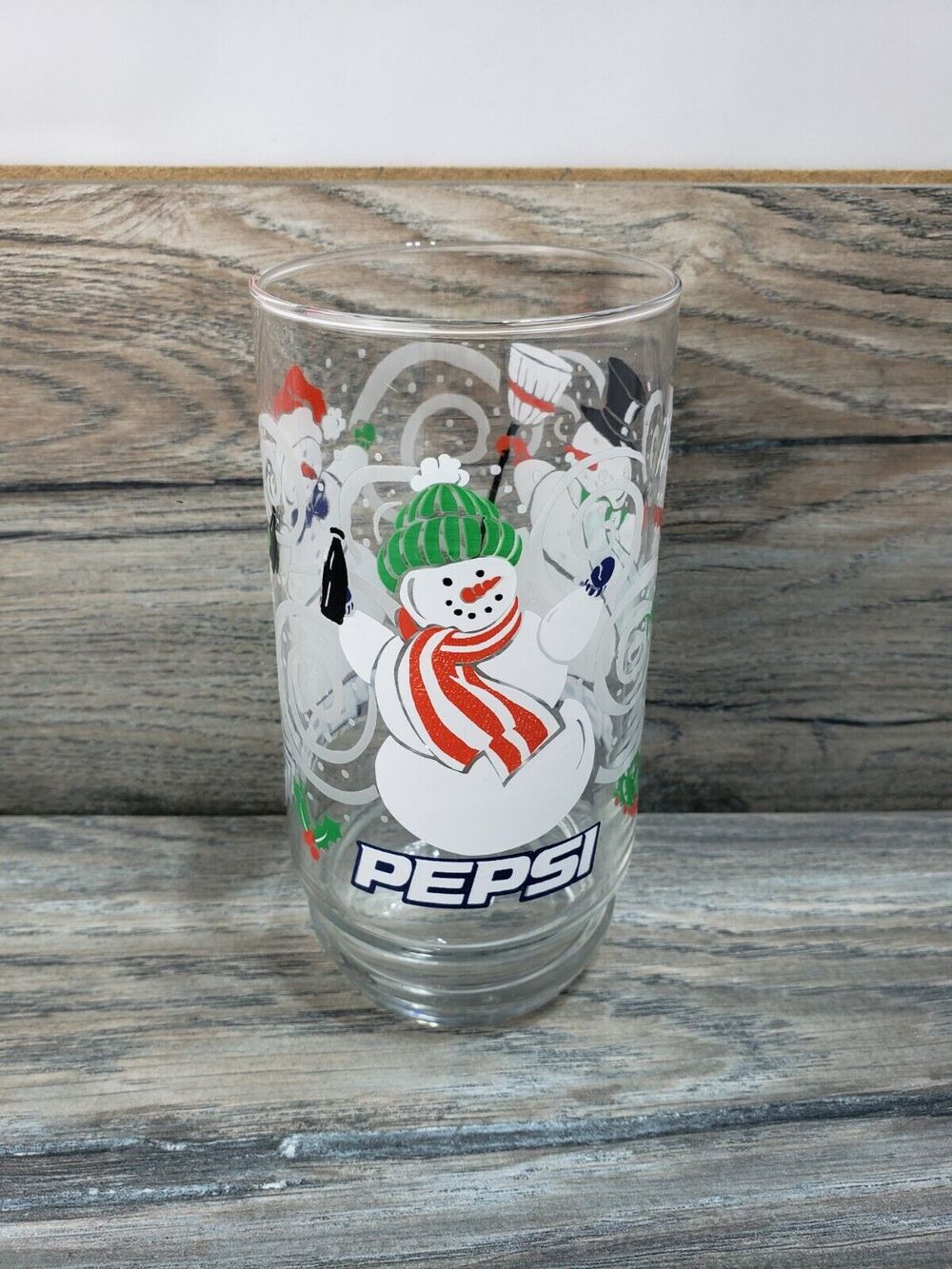 Pepsi Cola Christmas Snowman Holiday Drinking Glass 16 oz Vintage Style